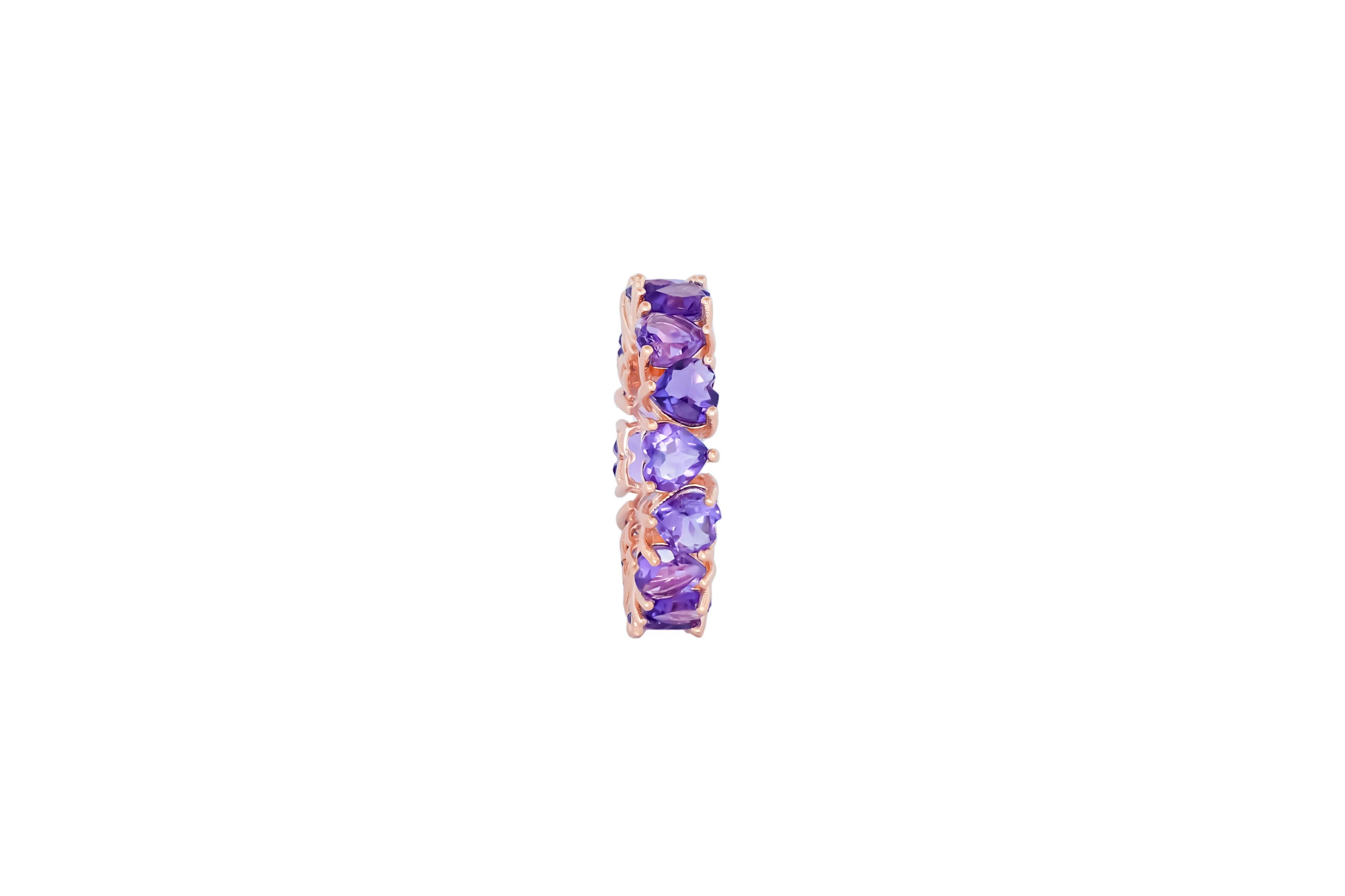 For Sale:  Heart Amethysts 14k Gold Eternity Ring 2