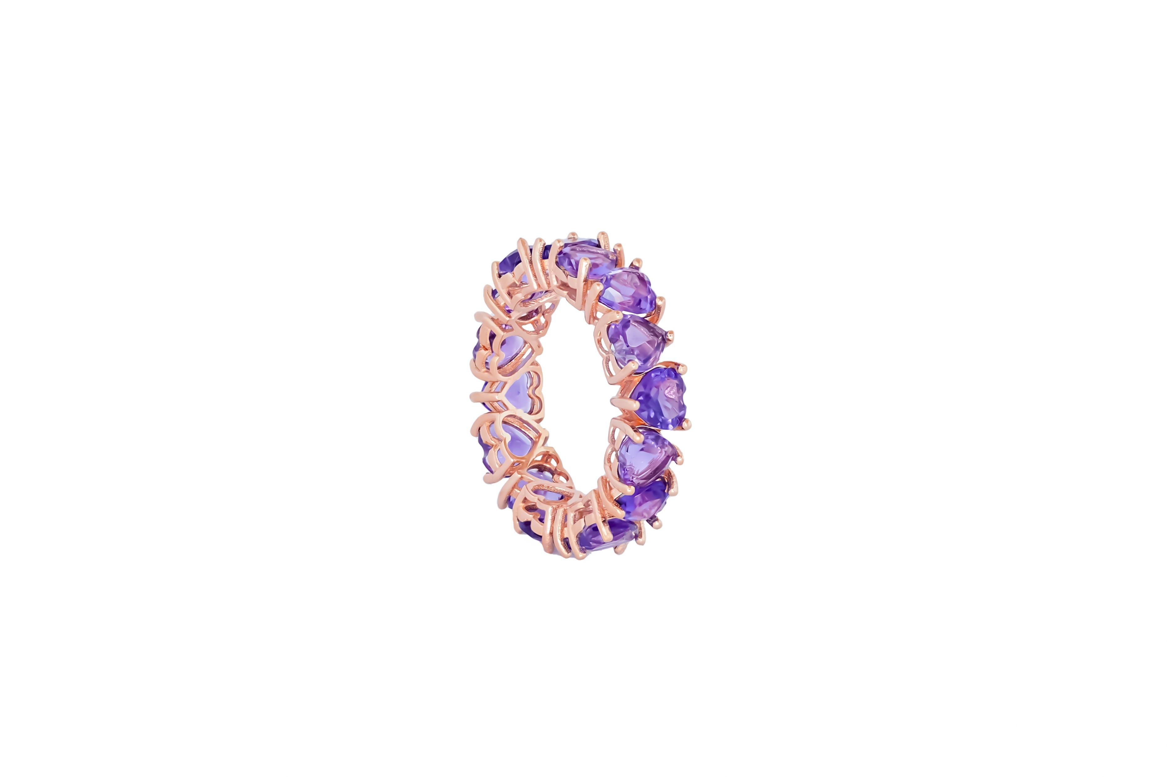 For Sale:  Heart Amethysts 14k Gold Eternity Ring 3