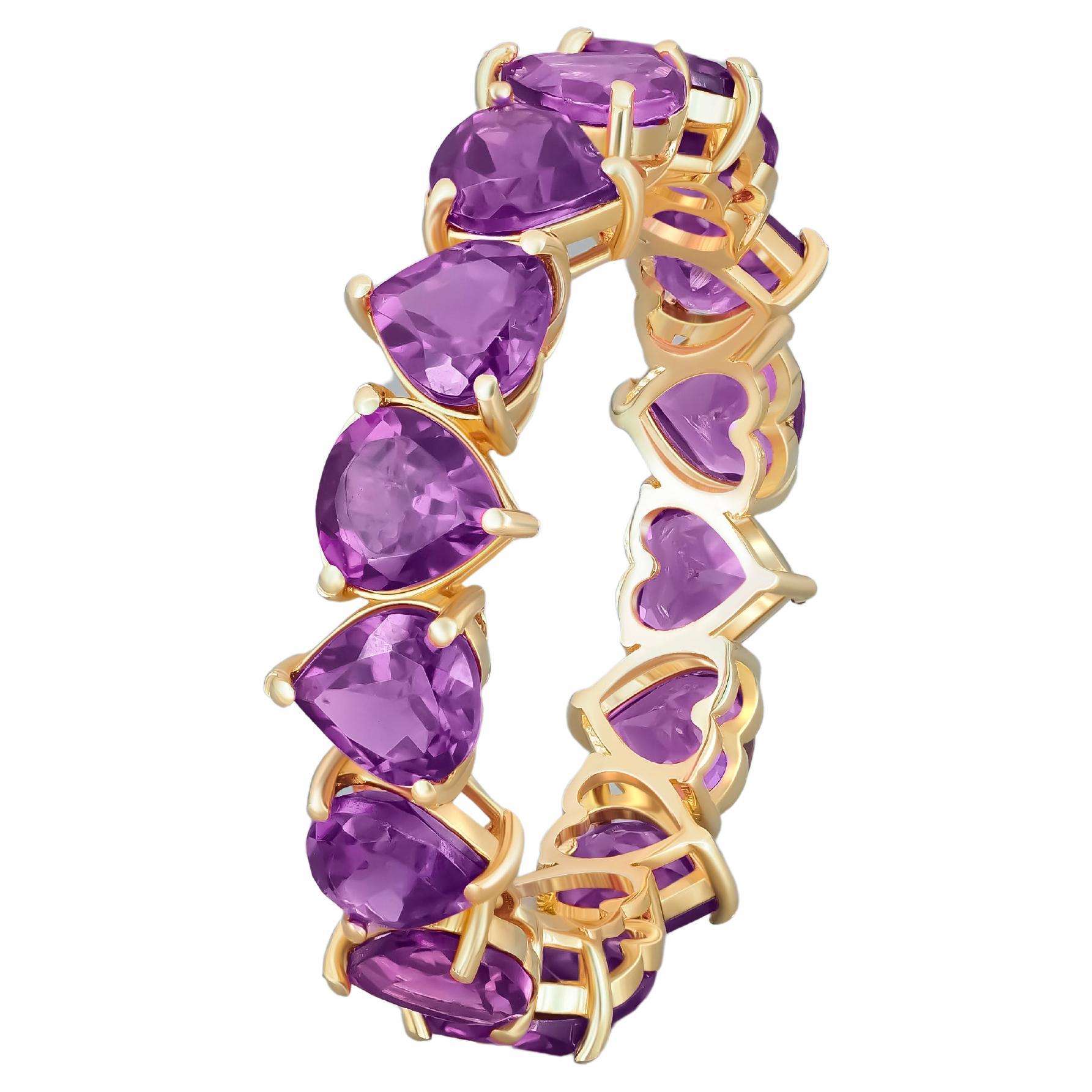 For Sale:  Heart Amethysts 14k Gold Eternity Ring