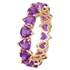 Bague d'éternité en or 14k avec améthystes en forme de coeur