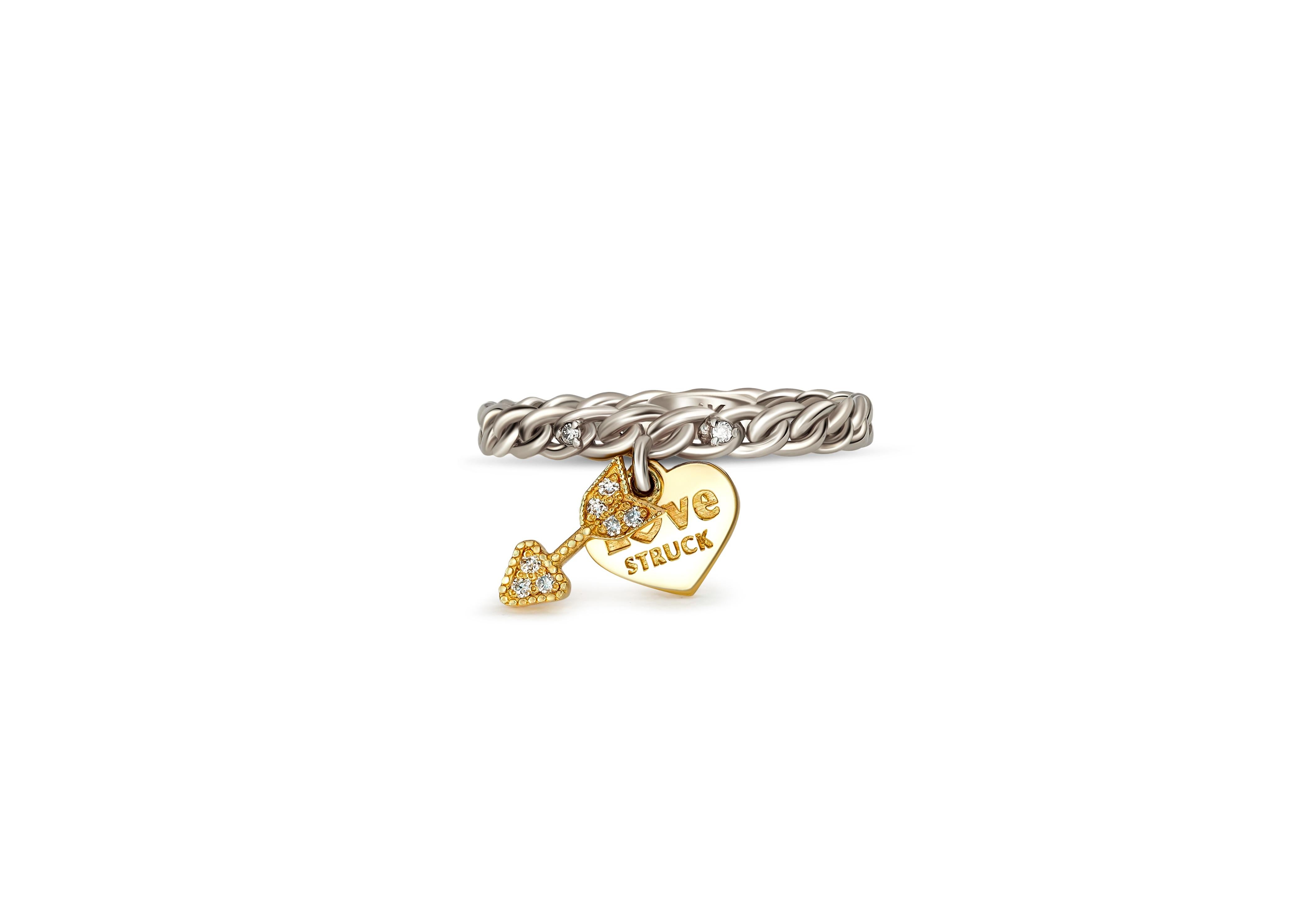 Heart and arrow 14k gold ring with diamonds. 
Cupid Diamond Ring. Gold Diamond Jewelry. Valentines Day Gift. Love Jewelry.

Metal: 14k gold
Total weight: 2.00 gr. depends from size.

Gemstones: diamonds - 9 pieces (9 x0.01 ct - 0.09 ct), G color, VS