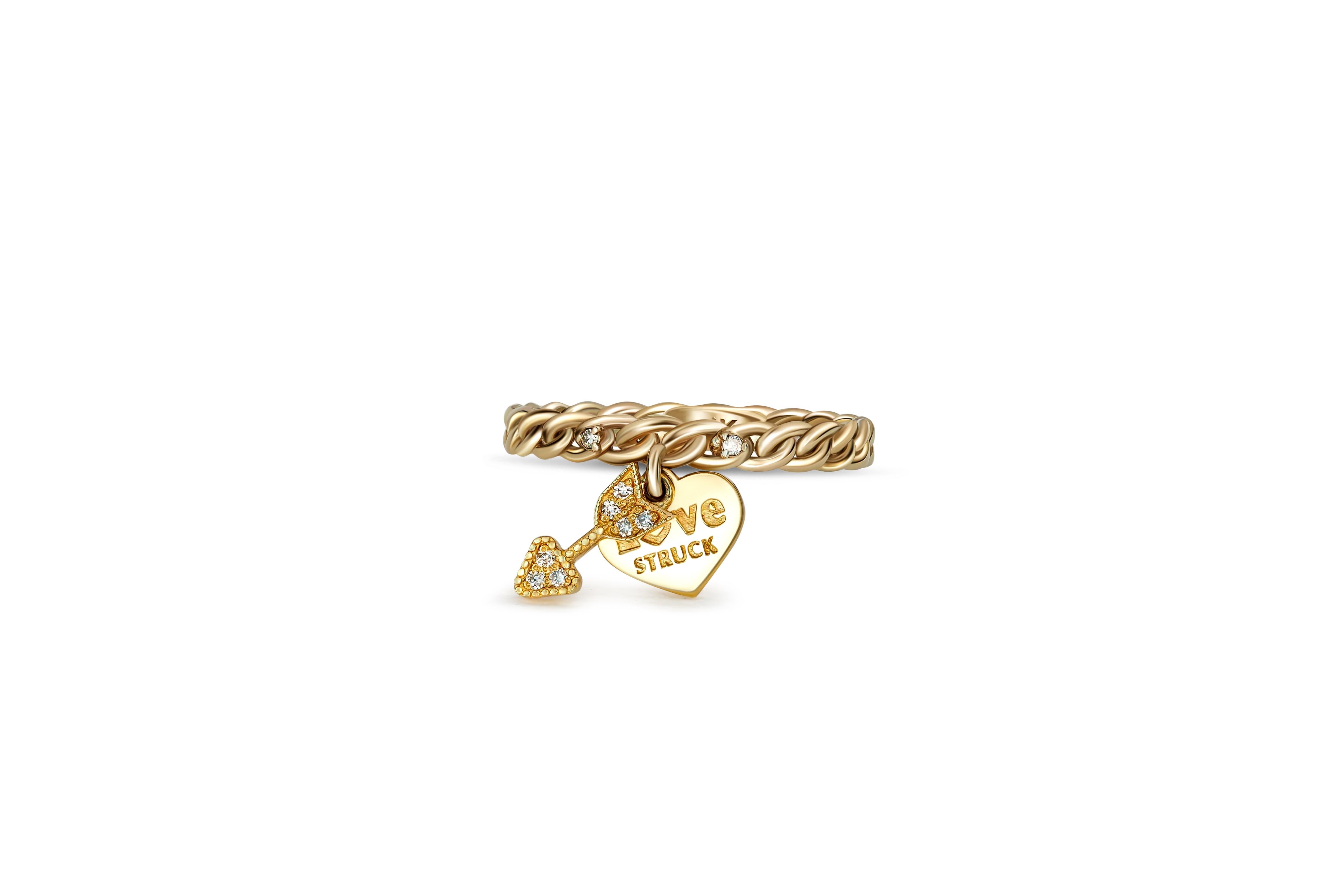 Heart and arrow 14k gold ring with diamonds.  In New Condition For Sale In Istanbul, TR