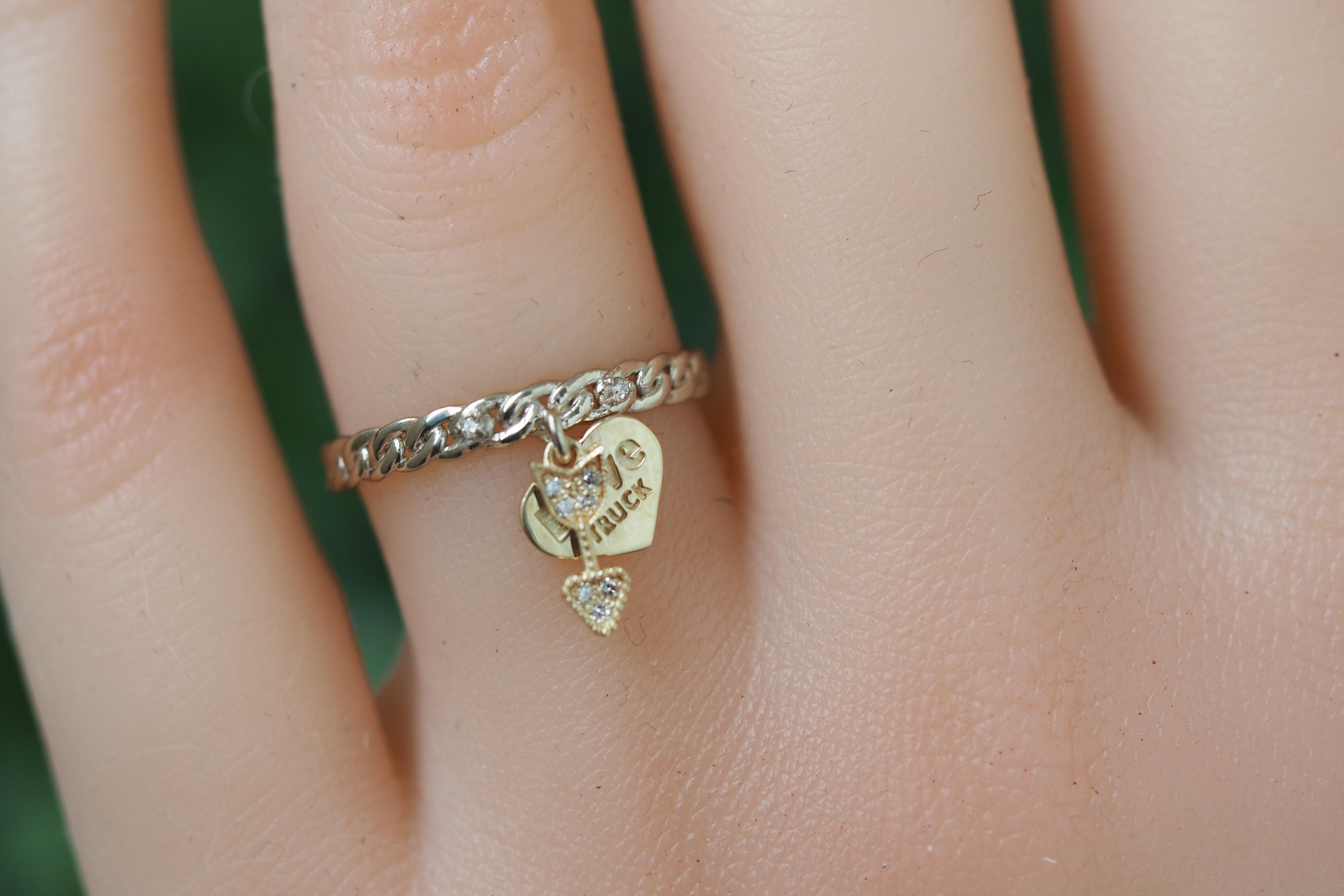 Heart and arrow 14k gold ring with diamonds.  For Sale 3