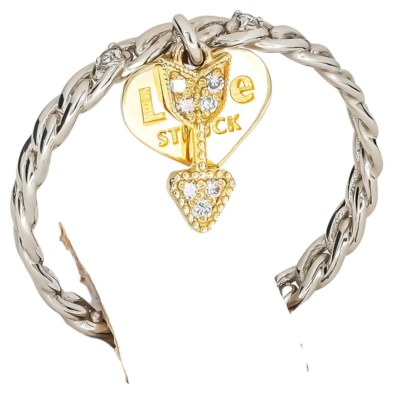 "Heart and Arrow" 14 Karat White and Yellow Gold Ring with Diamonds For Sale