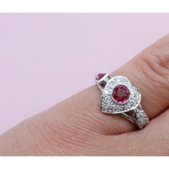 Heart and Arrow Ring With Diamonds and Ruby