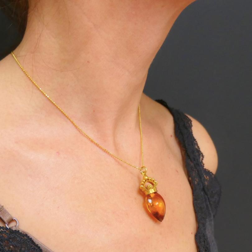 Heart Cut Heart and Crown Pendant Citrine 14k Gold Necklace For Sale