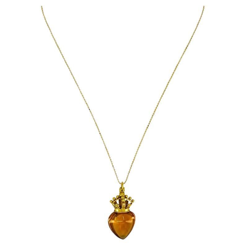 Heart and Crown Pendant Citrine 14k Gold Necklace