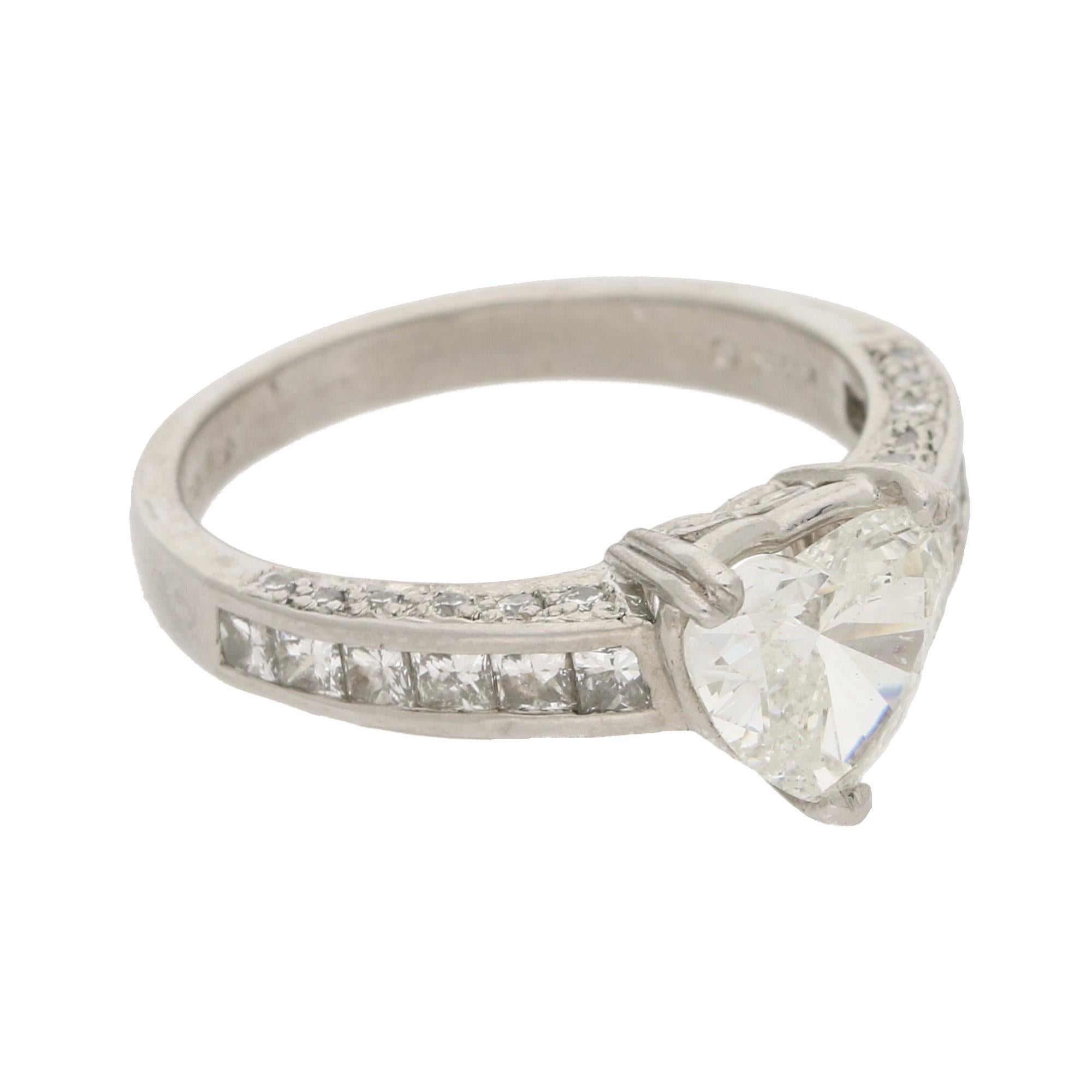 Retro Heart and Princess Cut Diamond Engagement Ring Set in Platinum