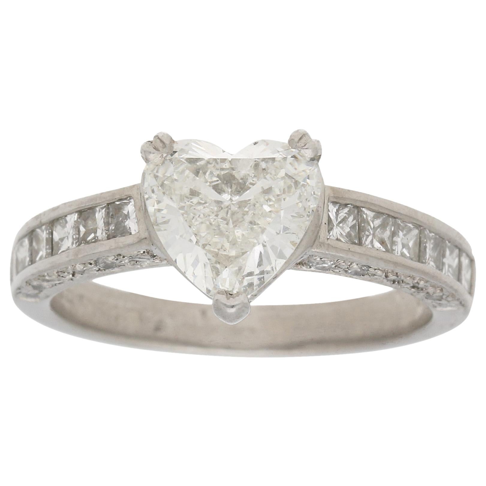 Heart and Princess Cut Diamond Engagement Ring Set in Platinum