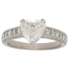 Retro Heart and Princess Cut Diamond Engagement Ring Set in Platinum