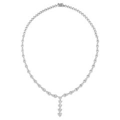 Heart and Round Natural Diamond Drop Necklace 14 Karat White Gold Fine Jewelry
