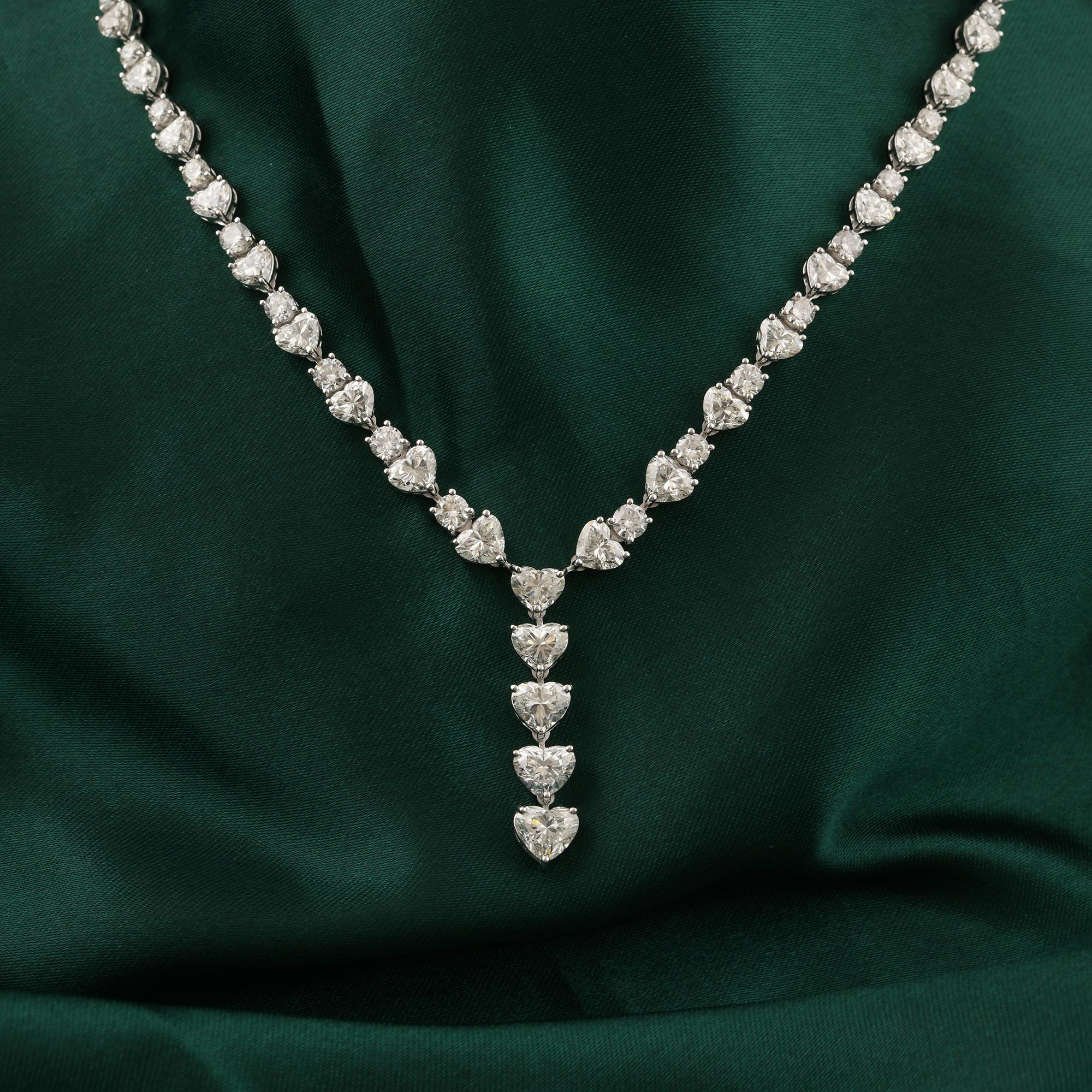 Taille mixte Collier pendentif diamant naturel en forme de coeur et rond en or blanc 18 carats Bijoux fins en vente