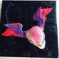 Heart and Wings #2 Neon and Resin Light Sculpture Modern Handmade Wall-Mounted
