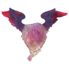 Heart and Wings #2 Neon and Resin Light Sculpture Modern Handmade Wall-Mounted
