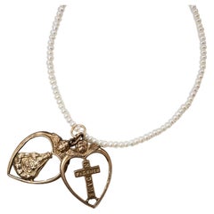 Heart Angel Cross Pendant White Pearl Tanzanite Necklace Choker J Dauphin