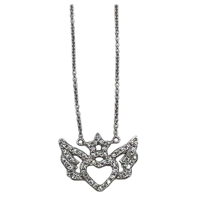 Heart Angle Wings Star Diamond Halo Set 18K White Gold Chain Pendant Necklace