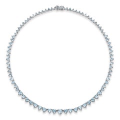 Nina Zhou 20.4ctw Heart Aquamarine Riviera Graduated Tennis Necklace White Gold