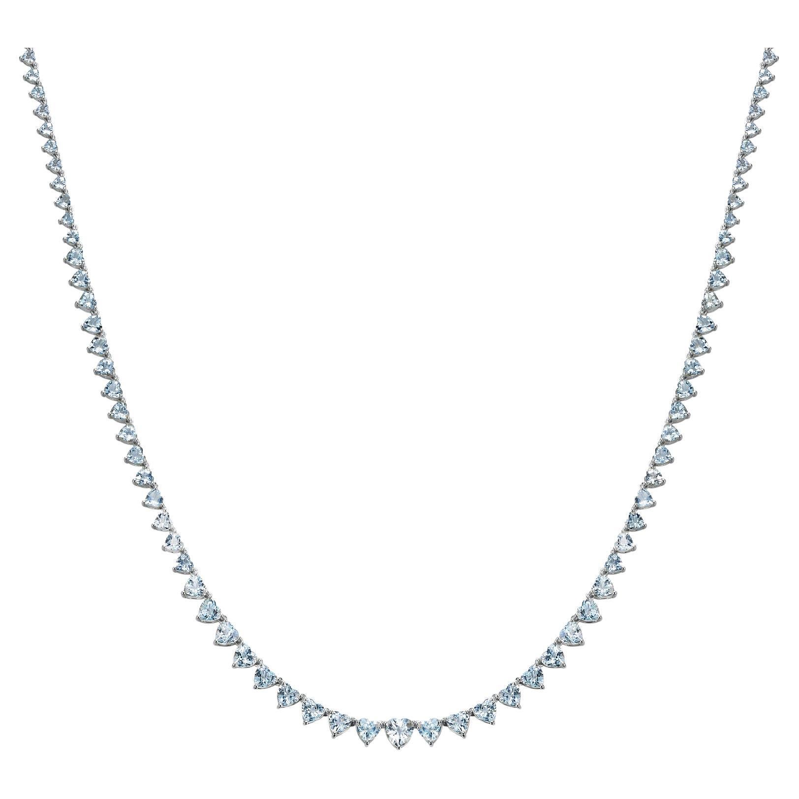 Nina Zhou Heart Aquamarine Riviera Graduated Tennis Necklace in White Gold