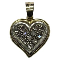 Antique Heart Art Nouveau 0.30 Carat Rose Cut Diamonds 14 Karat Yellow Gold Pendant
