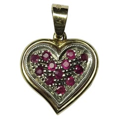 Heart Art Nouveau 0.50 Carat Round Cut Rubies 14 Karat Yellow Gold Pendant