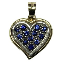 Heart Art Nouveau 0.50 Carat Round Cut Sapphires 14 Karat Yellow Gold Pendant