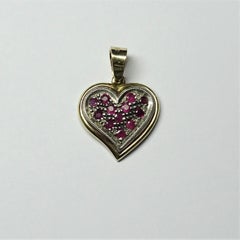 Heart Art Nouveau 0.50 Carat Round Cut Rubies 14 Karat Yellow Gold Pendant