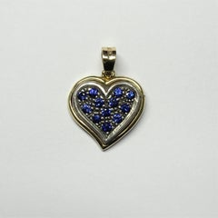 Heart Art Nouveau 0.50 Carat Round Cut Sapphires 14 Karat Yellow Gold Pendant