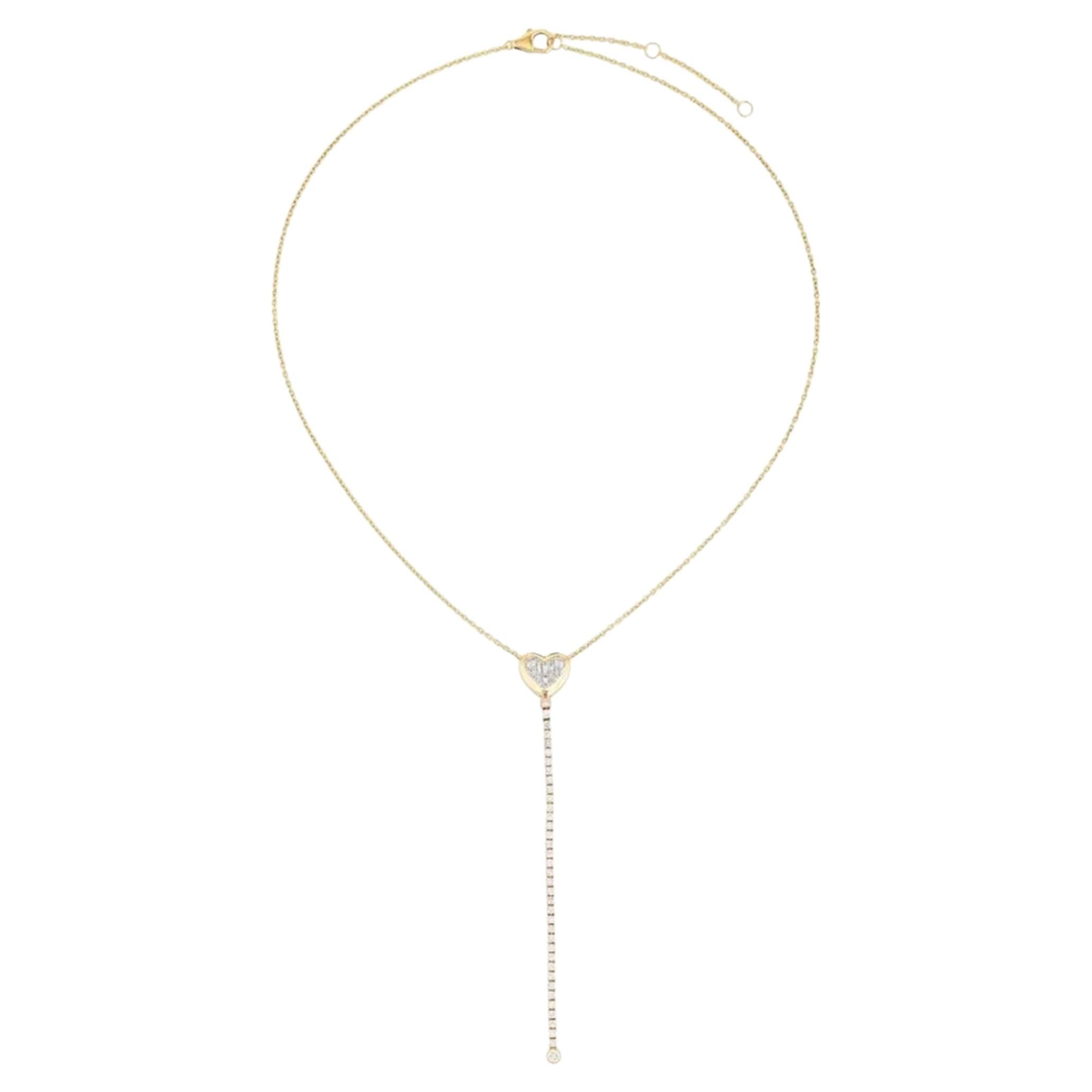 1.10ct Baguette Diamond Heart 14K Yellow Gold Necklace For Sale