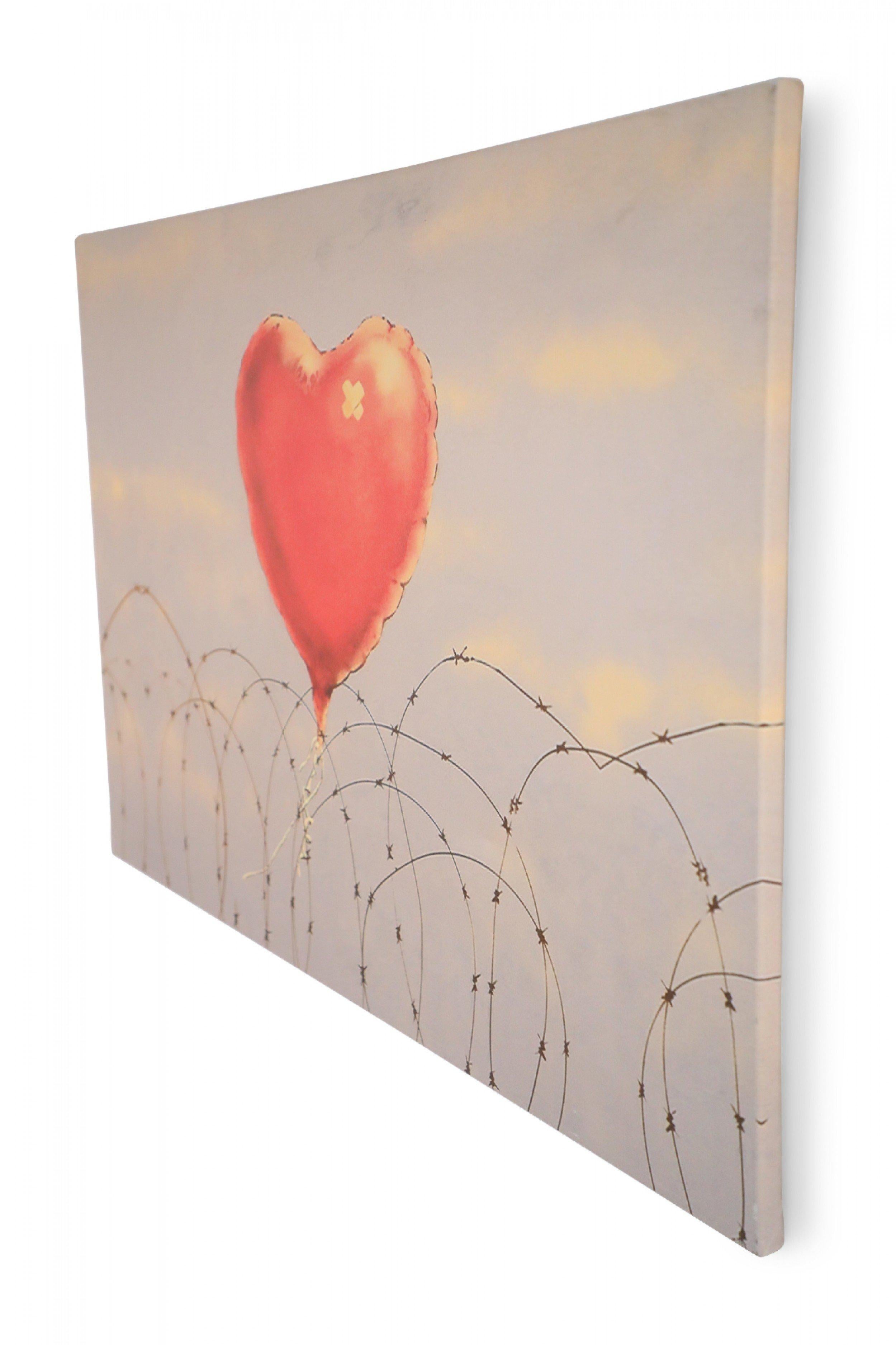 Vintage (20th Century) rectangular giclee print on canvas depicting a heart, mylar balloon with bandaids forming an 