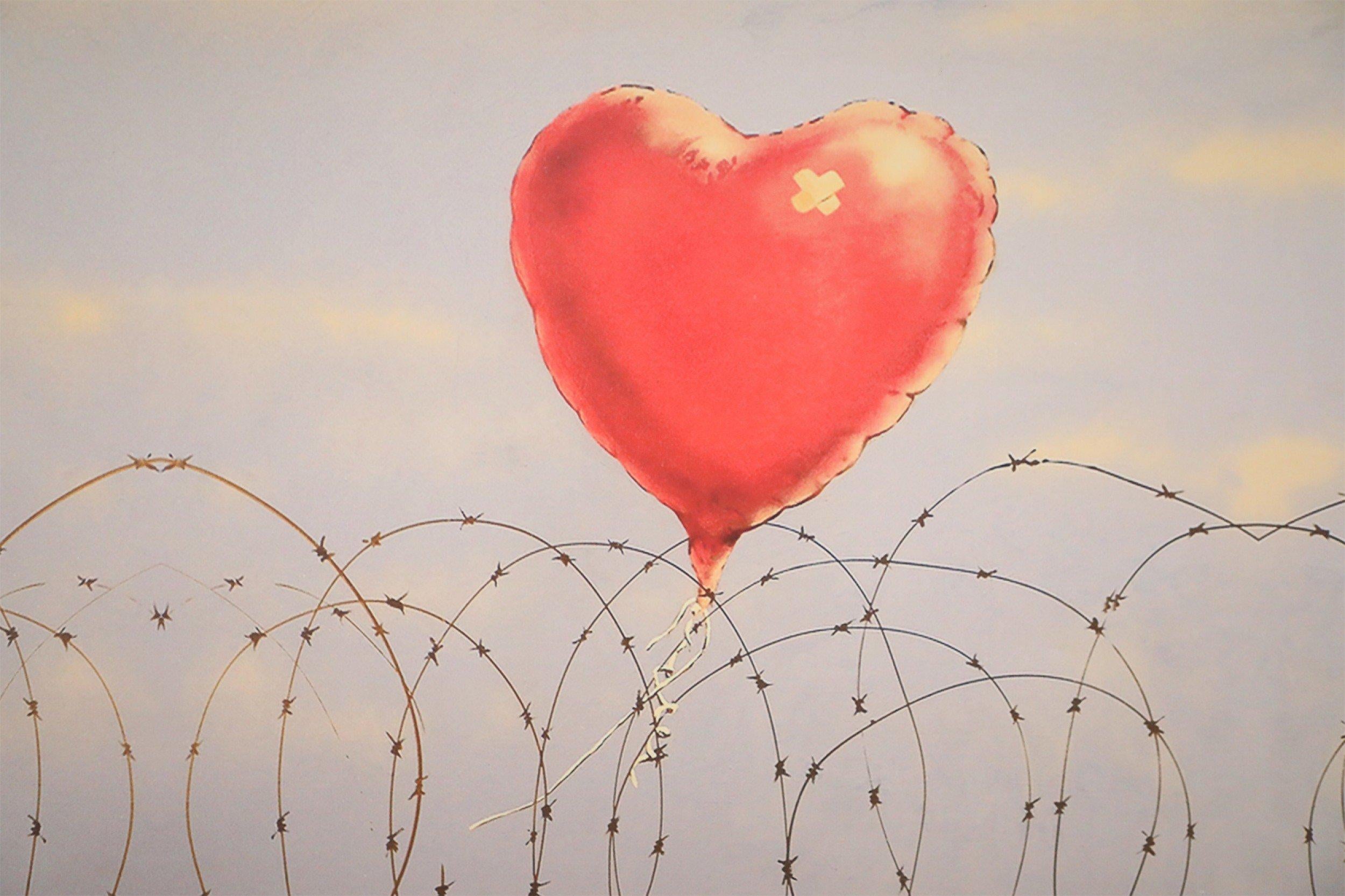 American Heart Balloon on Barbed Wire Giclee Canvas Print For Sale