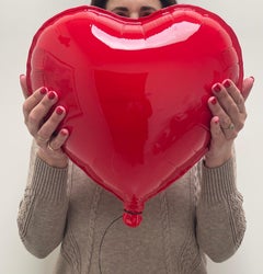 Heart Balloon Sculpture, Glossy Red Ceramic Wall Decor