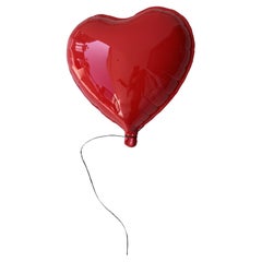 Heart Balloon Sculpture, Glossy Red Ceramic Wall Decor