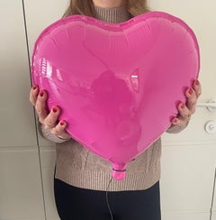 Fuchsia Pink Heart Balloon Sculpture, Large Ceramic Wall Art Deco, by ArtArsouf