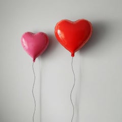 Heart Balloon Sculpture, Magenta Pink Large Statement Ceramic Wall Art Decor