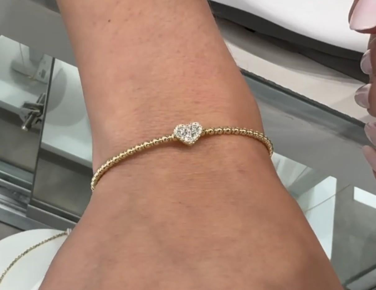 Herz-Armspange 14K Gelbgold mit runden Diamanten 0,19 Karat im Angebot 1