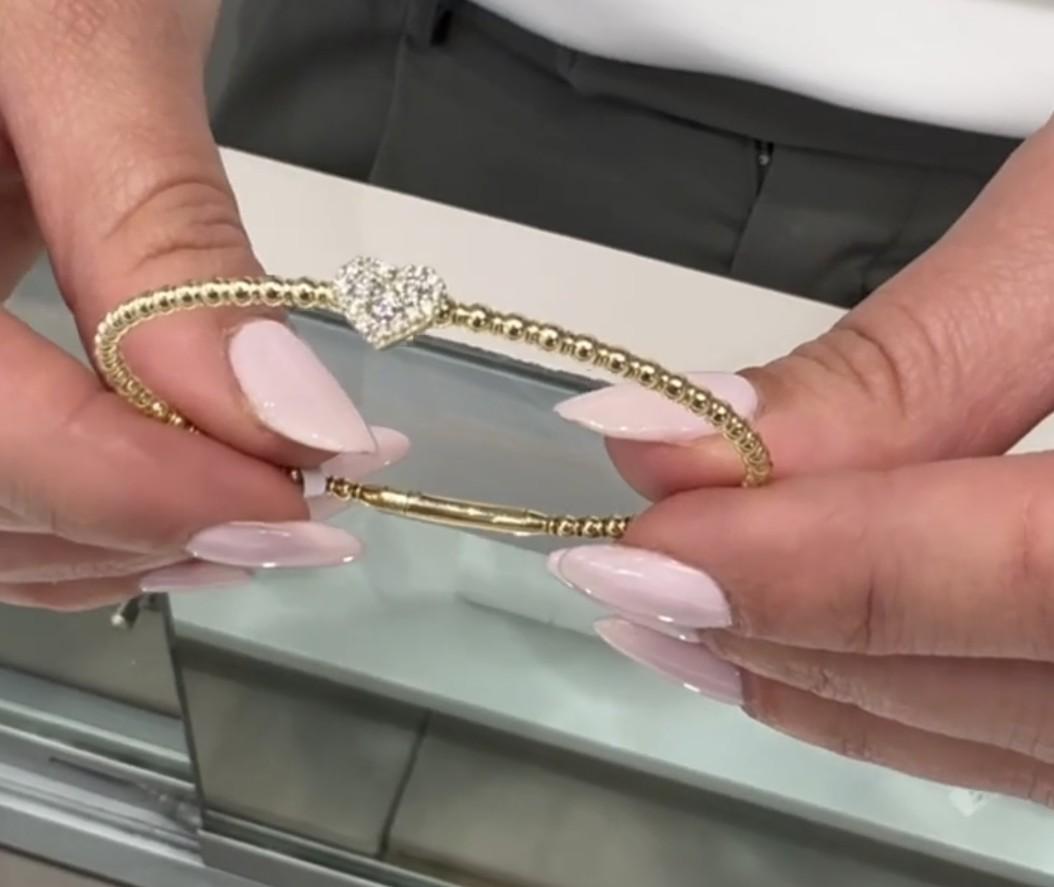 Herz-Armspange 14K Gelbgold mit runden Diamanten 0,19 Karat im Angebot 2