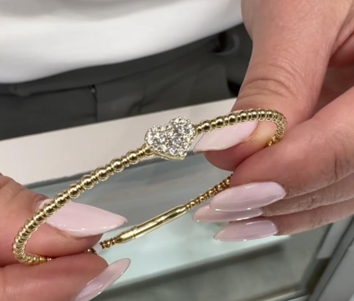 Herz-Armspange 14K Gelbgold mit runden Diamanten 0,19 Karat im Angebot 3