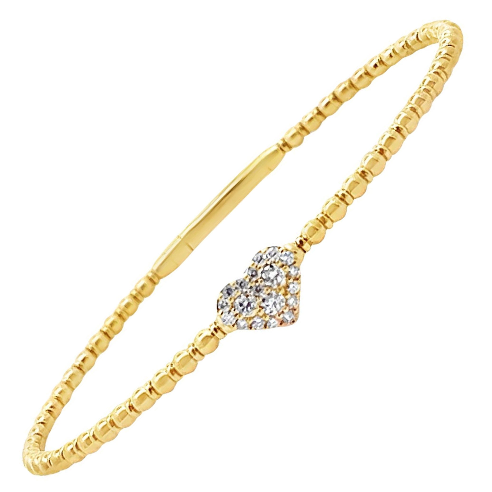 Heart Bangle Bracelet 14K Yellow Gold with Round Diamonds 0.19 Carat