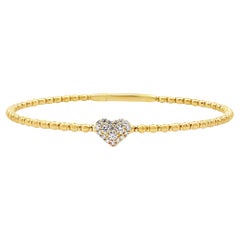 Heart Bangle Bracelet 14K Yellow Gold with Round Diamonds 0.19 Carat