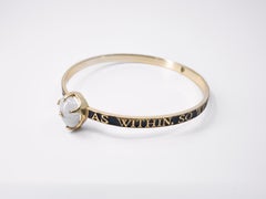 Heart Bangle Bracelet Moonstone Black Enamel Diamond