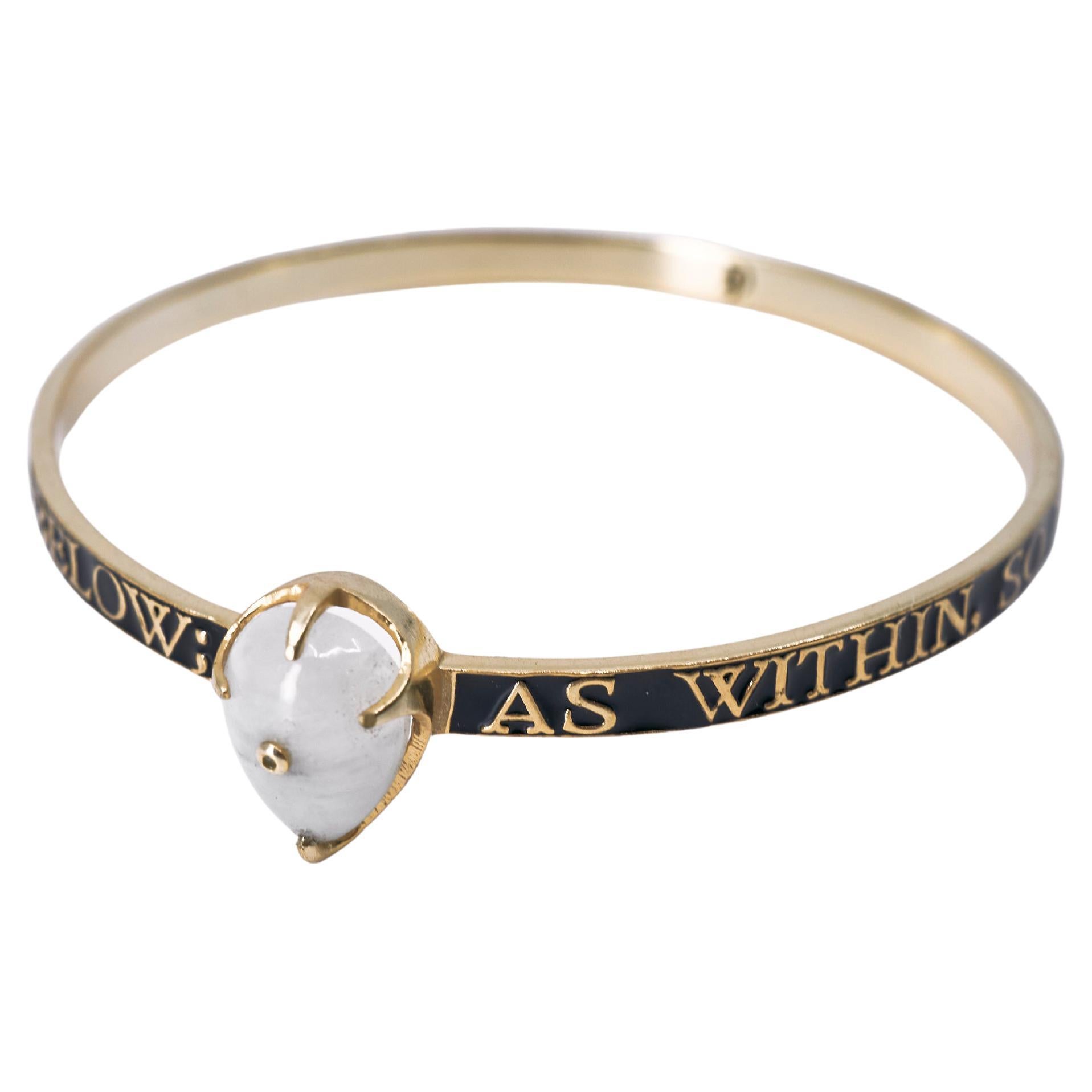 Moonstone Bracelet Black Enamel Bangle Diamond Gold