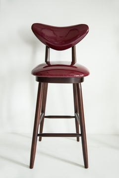 Heart Bar Stool Chair, Burgundy Faux Leather, by Vintola Studio, Europe, Poland.