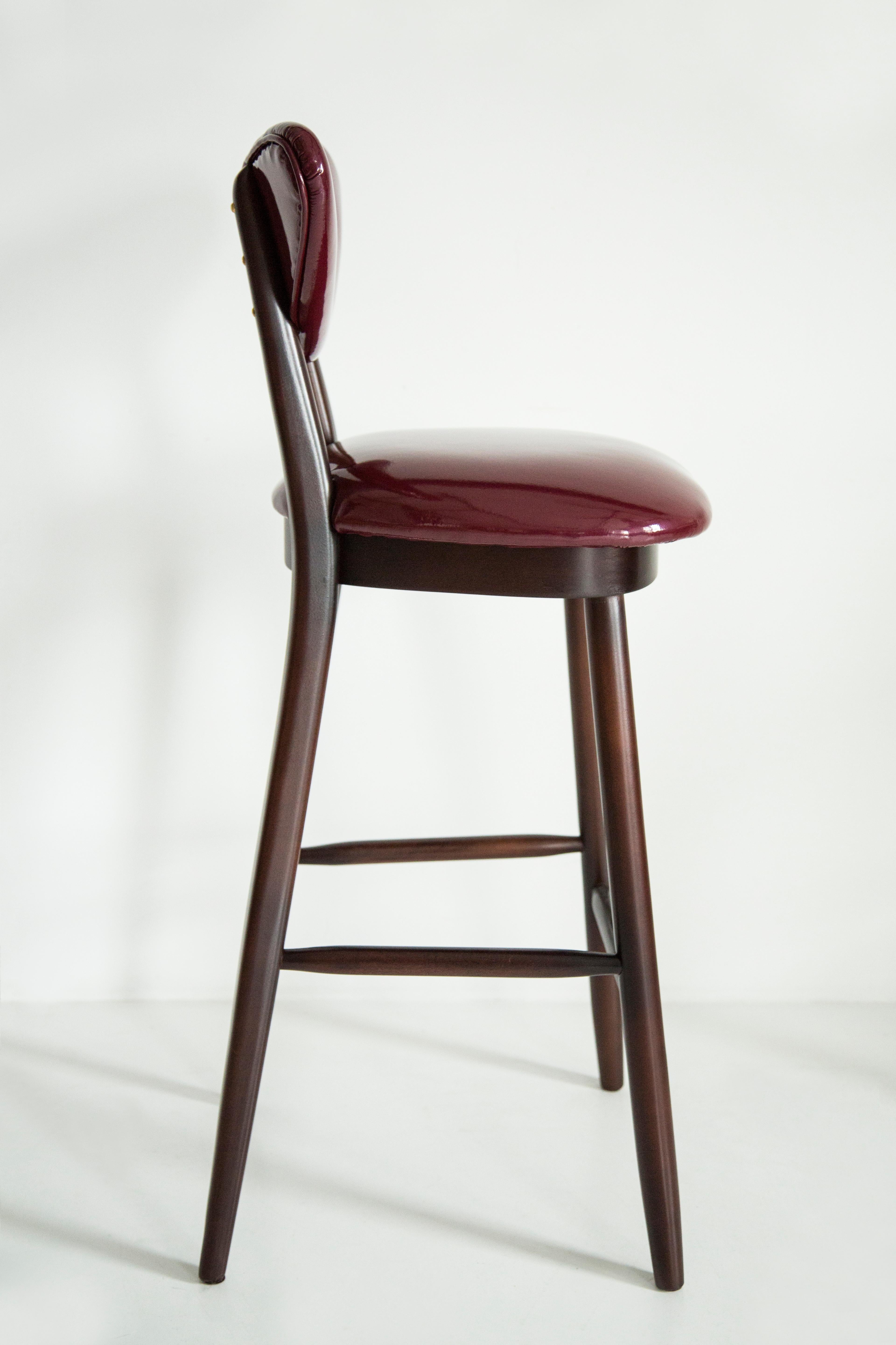 Contemporary Heart Bar Stool Chair, Burgundy Faux Leather, by Vintola Studio, Europe, Poland. For Sale