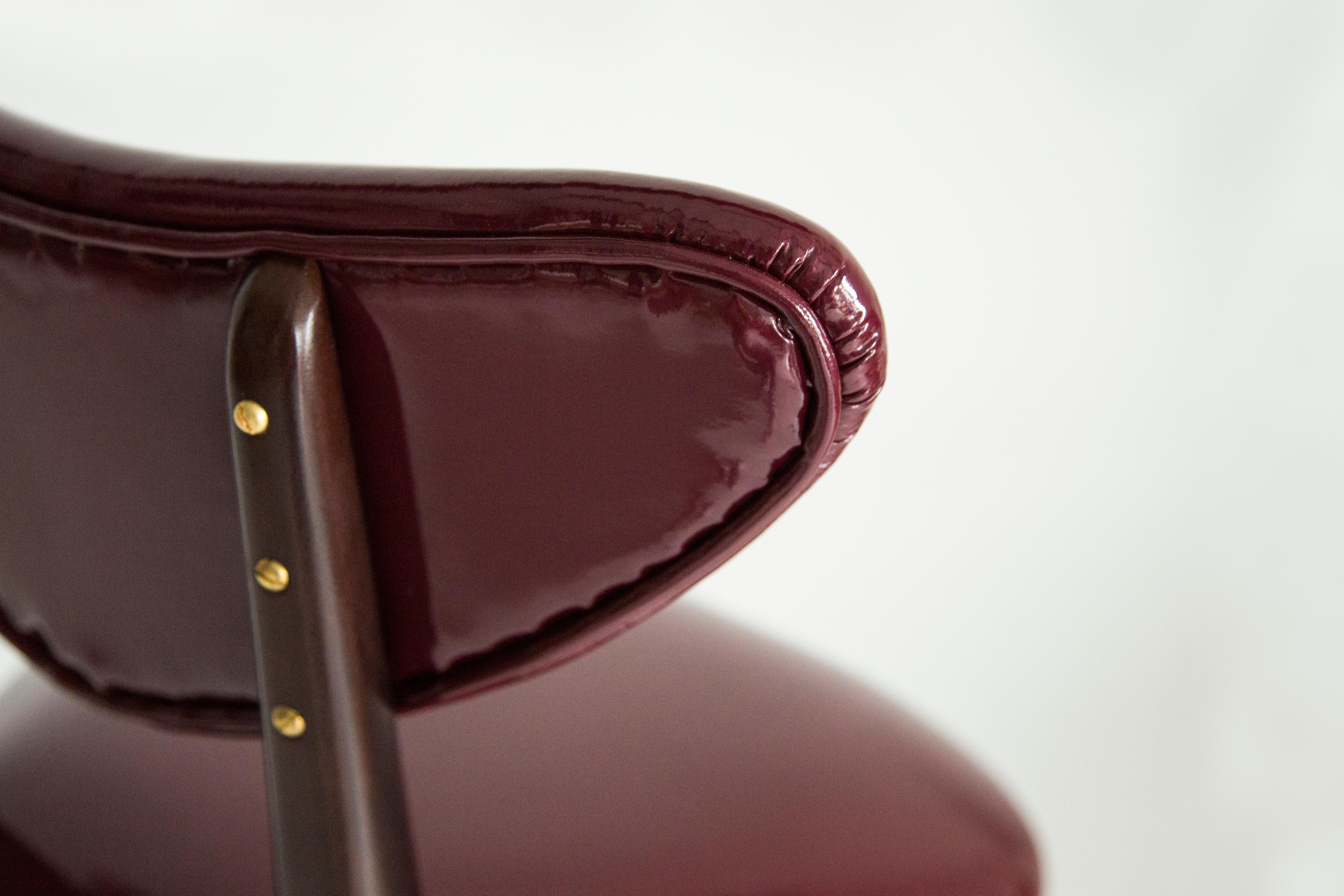 Beech Heart Bar Stool Chair, Burgundy Faux Leather, by Vintola Studio, Europe, Poland. For Sale