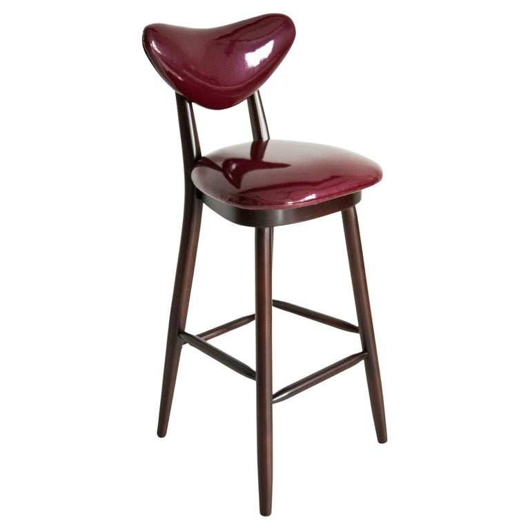 Heart Bar Stool Chair, Burgundy Faux Leather, by Vintola Studio