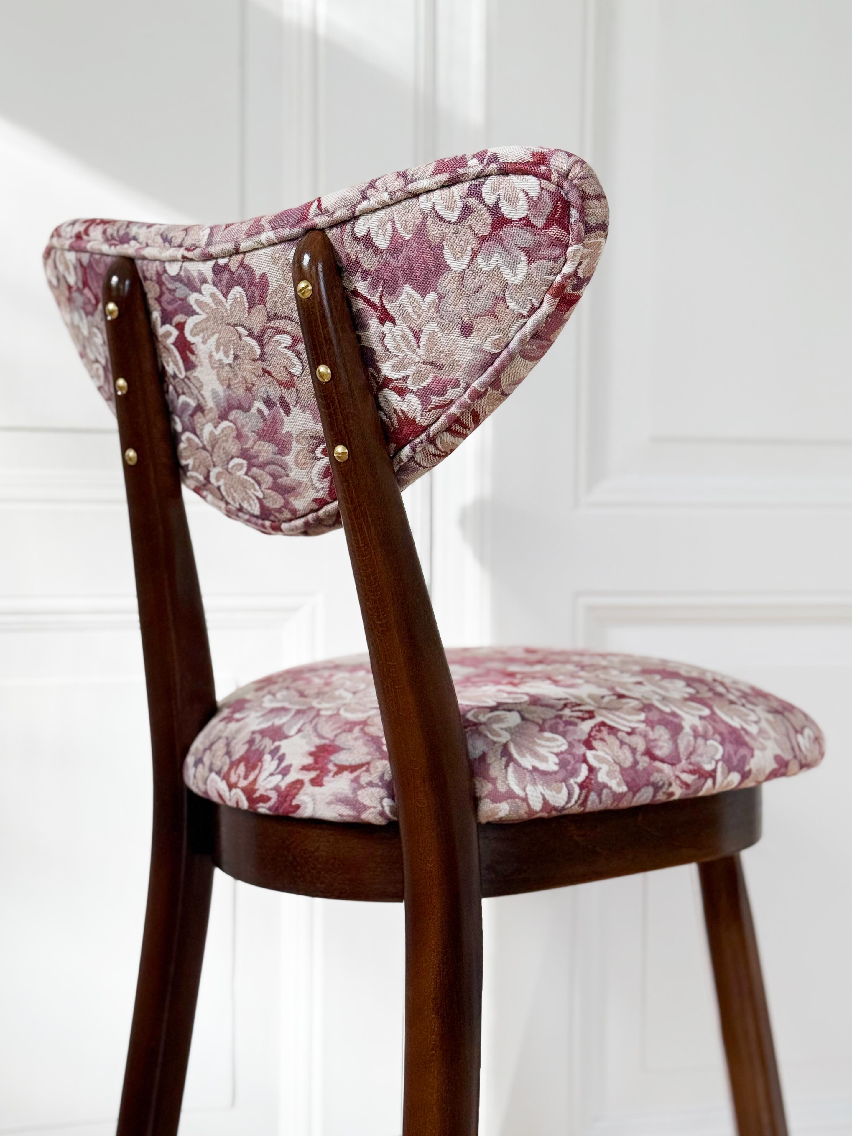 Faggio Sedia Heart Bar Stool, Jacquard Fiori Rosa, di Vintola Studio in vendita