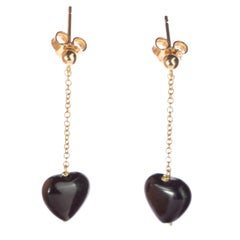 Heart Black Agate Yellow Gold Dangle Valentine's Day Drop Love Chic Earrings