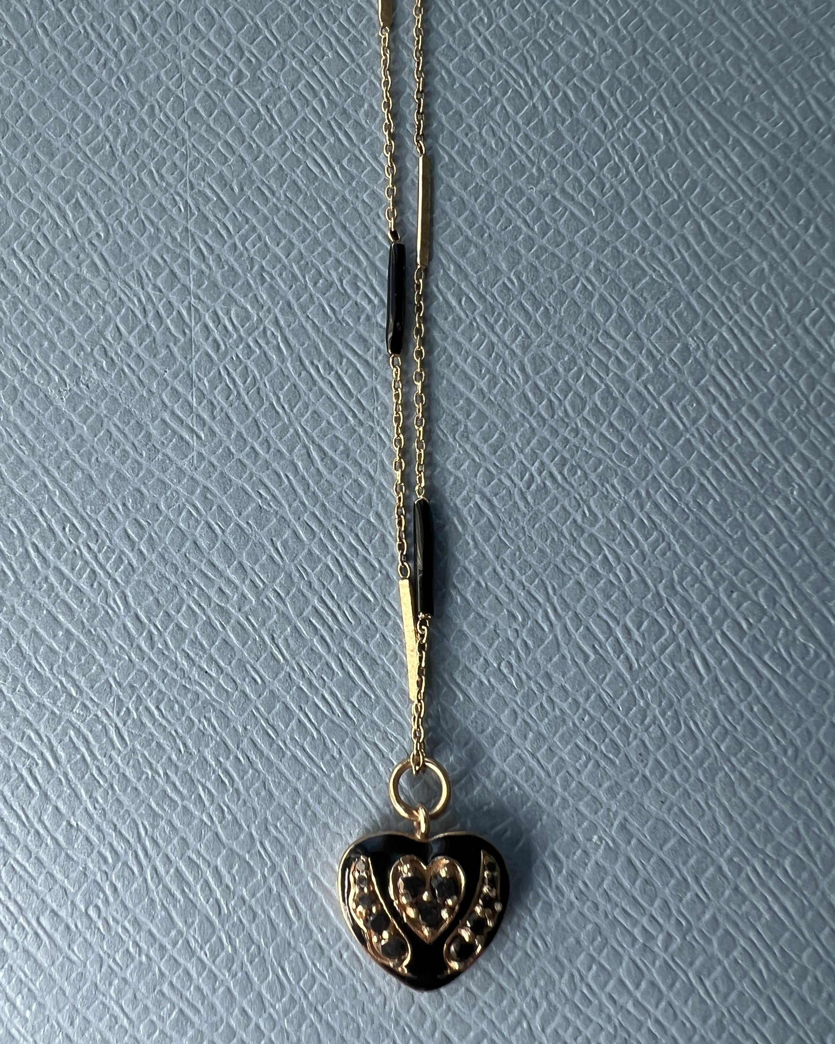 Heart Black Diamond Necklace Black Enamel In New Condition For Sale In Los Angeles, CA