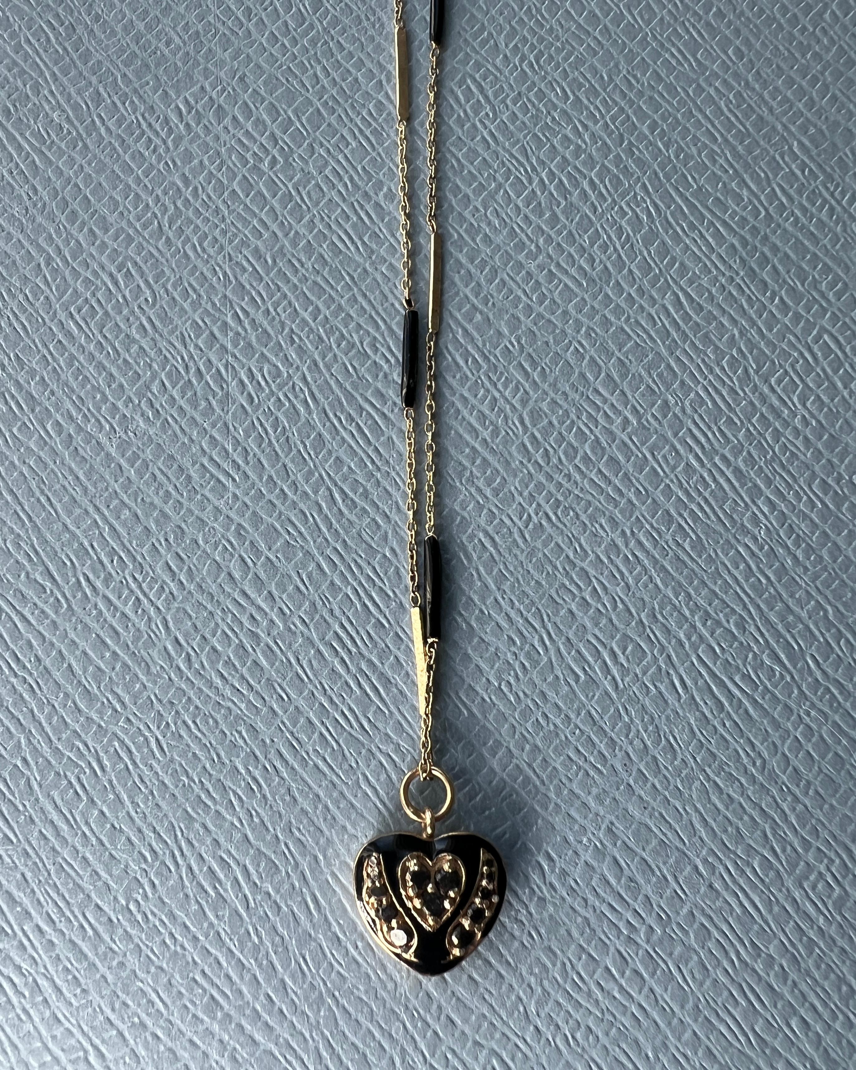Heart Black Diamond Necklace Black Enamel For Sale 1