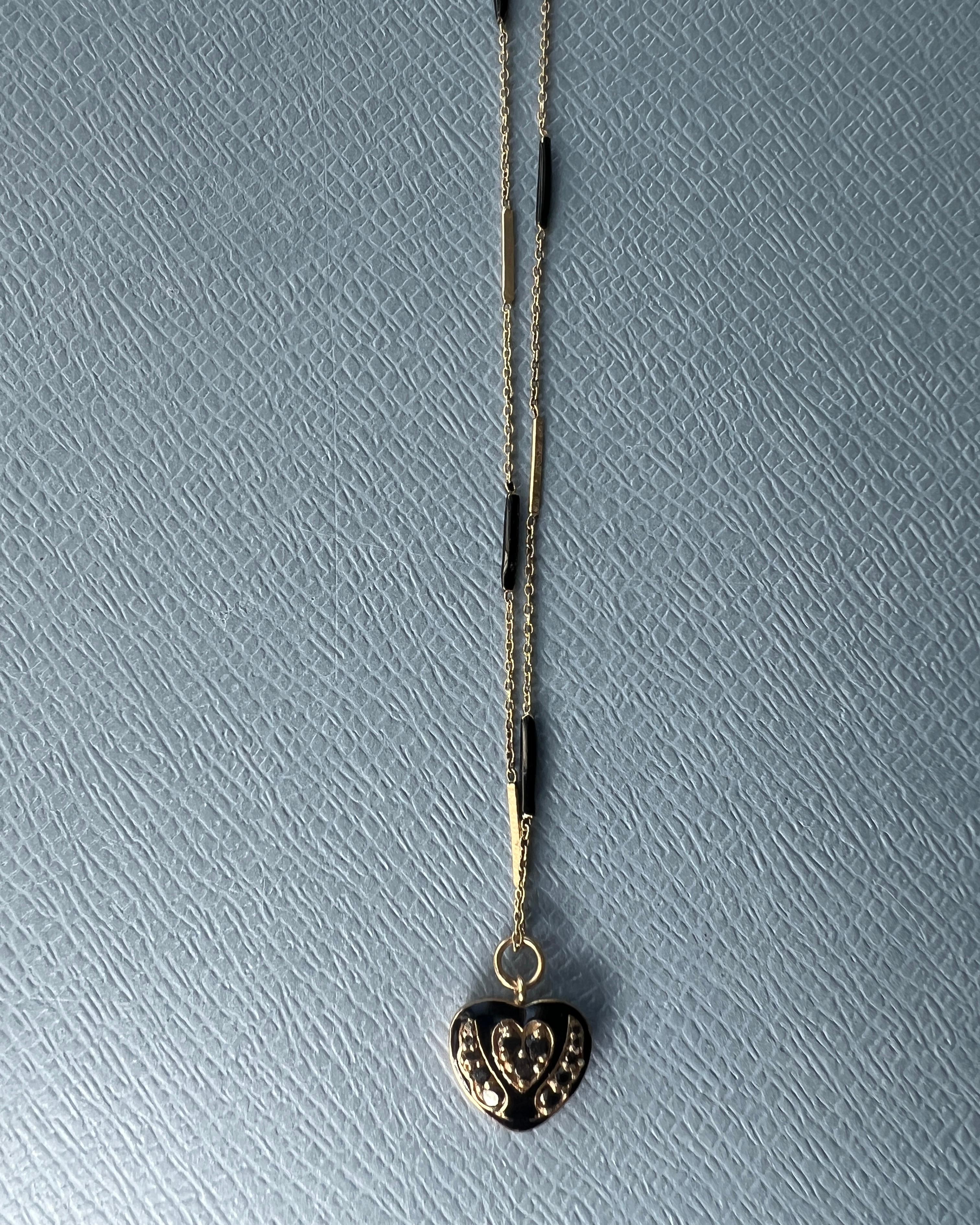 Heart Black Diamond Necklace Black Enamel For Sale 2